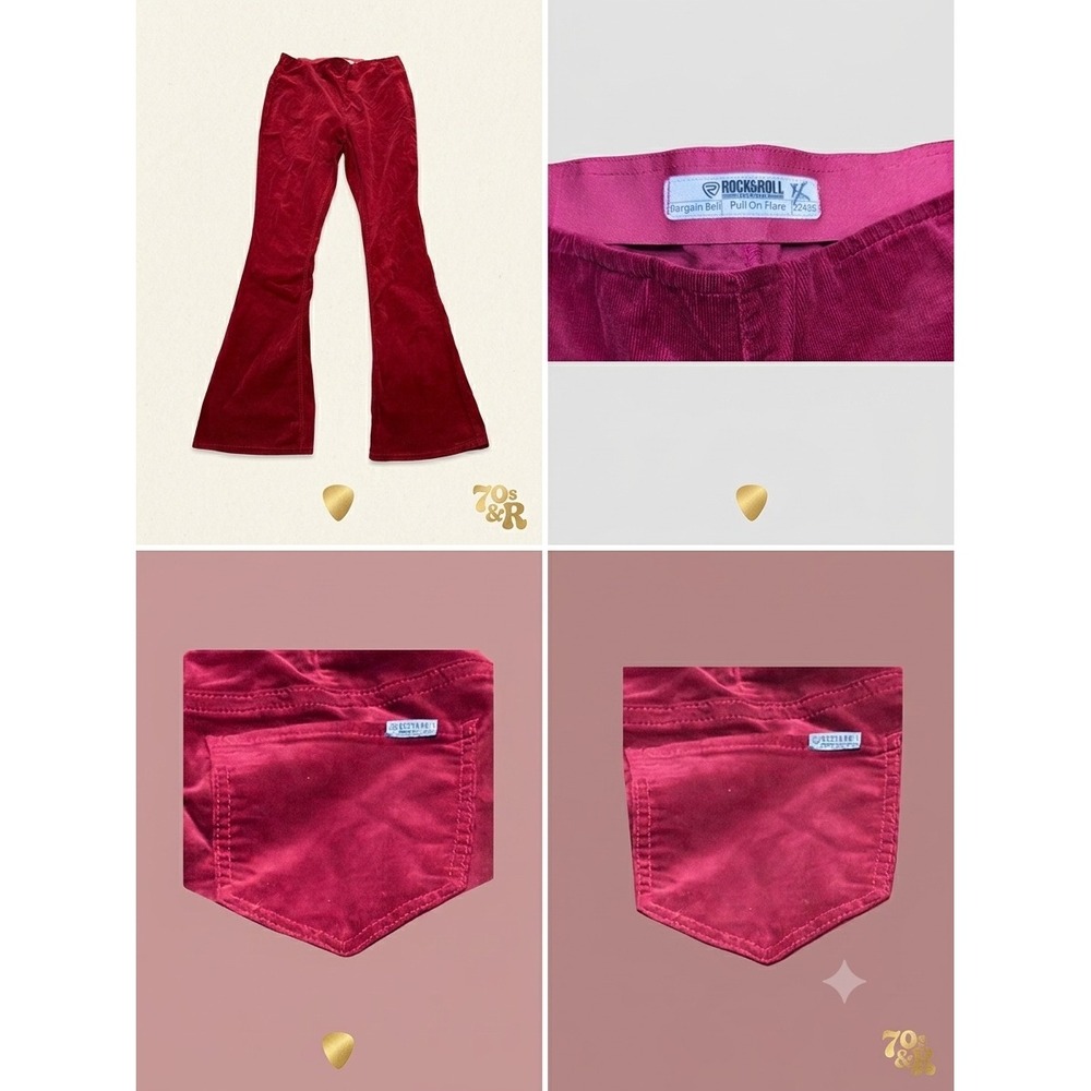 Rock and Roll Denim Womens burgundy Corduroy Pull On Flare Bell Pants 32x36